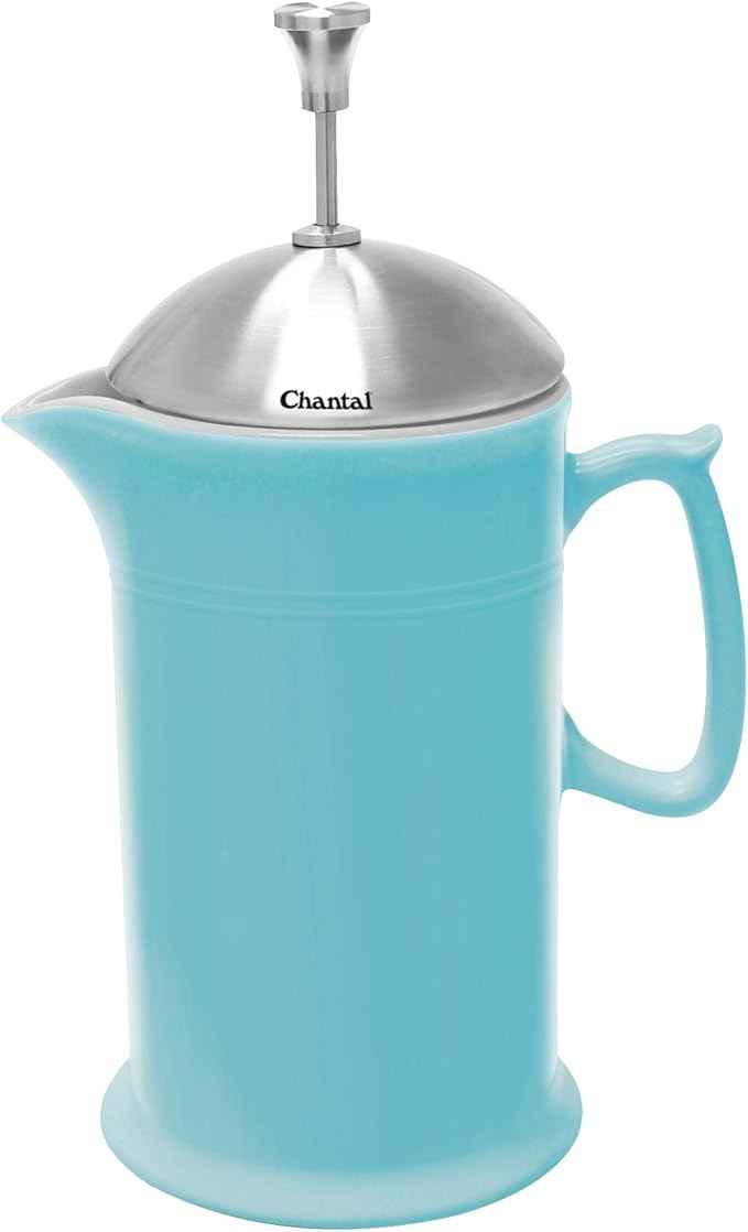 Chantal Stoneware French Press with Stainless Steel Plunger and Lid, 28 ounce capacity, Aqua