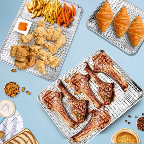 17.5 + 16 + 10.4 Inch Cookie Baking Sheet Pan with Wire Rack