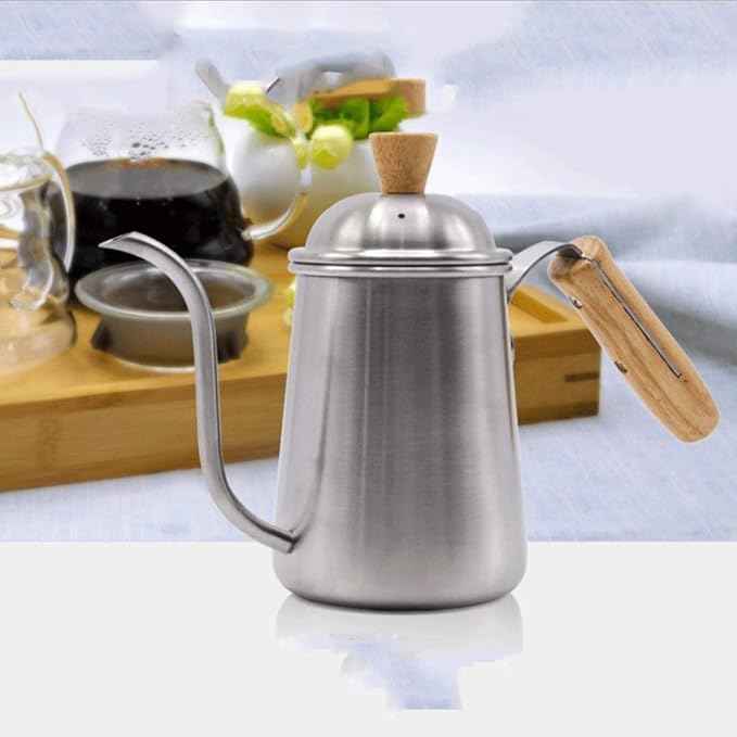 Long Narrow Spout Coffee Pot Stainless Steel Wooden Hand Pour Over Drip Kettle for Maker