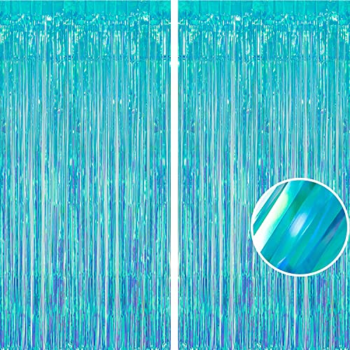 Iridescent Blue Fringe Curtains (2 Count)