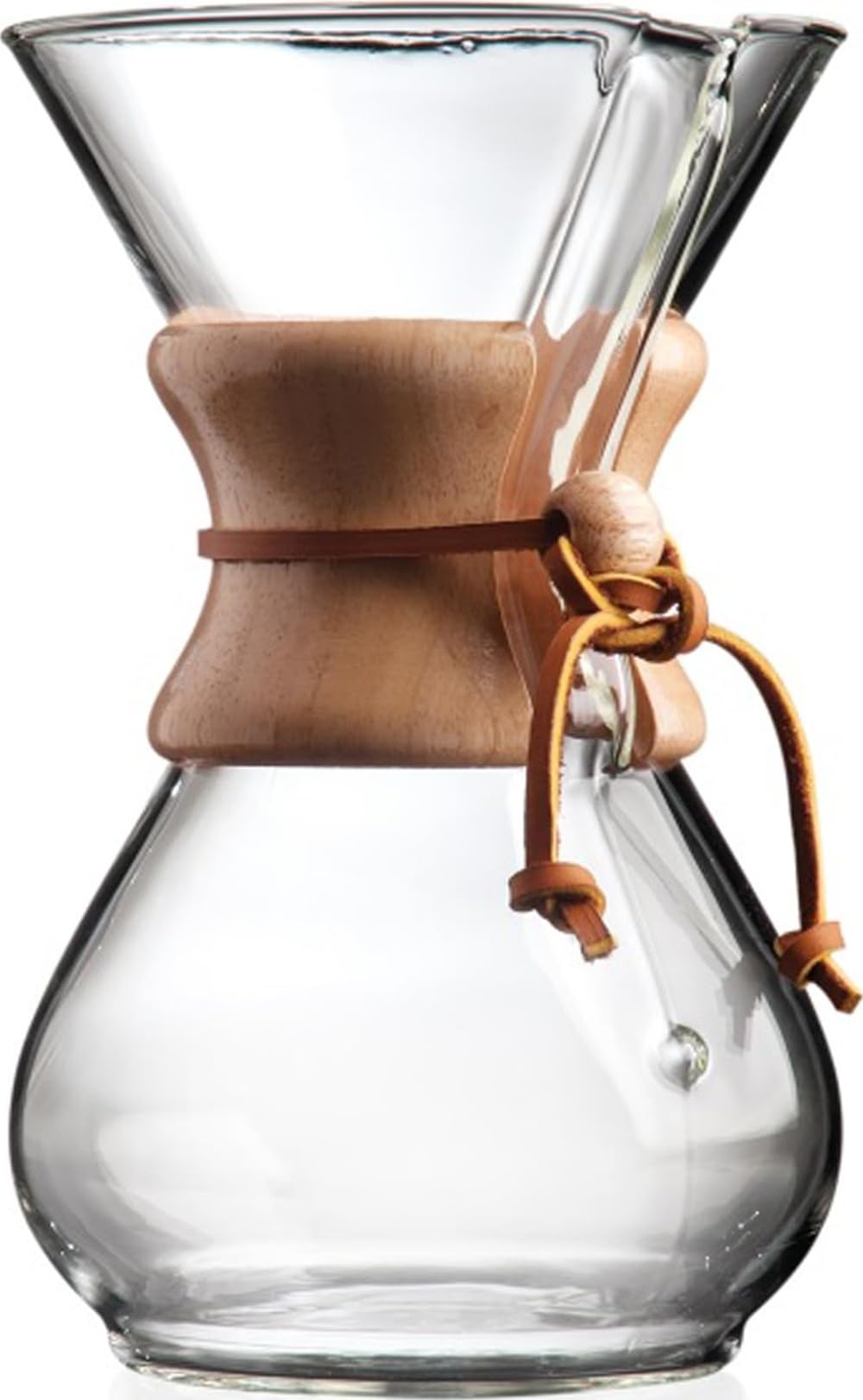 Clear glass 6-cup pour-over coffee maker front view