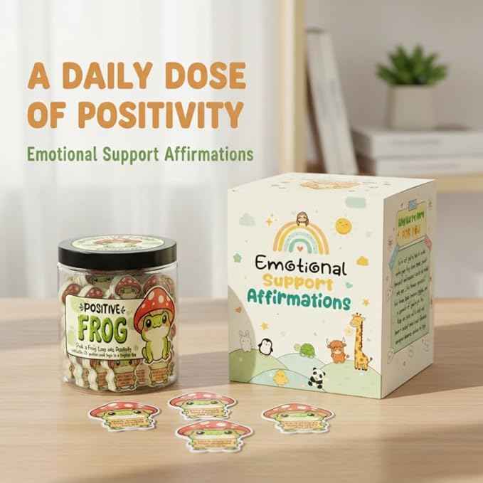Positive Frog Jar with 60 Affirmation Cards, Emotional Support Gift, Christmas Home Office Decoration, Frog Gifts for Women, Teens, Teachers, Coworkers, Friends, Men