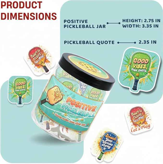 Positive Pickleball Jar With 60 Affirmation Cards, Emotional Support, Funny Pickleball Gifts for Women, Cute Pickleball Ball Paddles Decorations