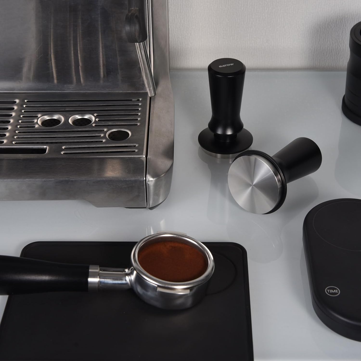53.3mm Espresso Hand Tamper, MATOW Calibrated Spring Loaded Coffee Tamper with Stainless Steel Flat Base, 30lbs Espresso Tamper with Anodized Aluminum Handle Compatible with Breville 54mm Portafilter