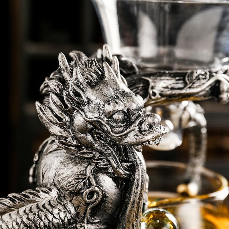Glass Teapot Set with Infuser Semi Automatic Dragon Tea Set with 6 Small Cups