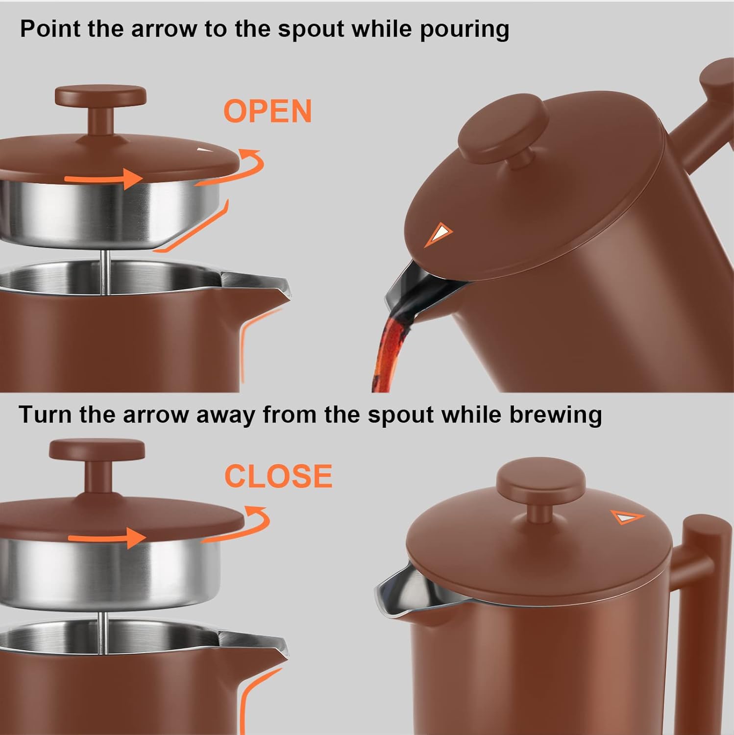 Secura French Press Coffee Maker, 304 Grade Stainless Steel Insulated Coffee Press with 2 Extra Screens, 34oz (1 Litre), Coffee - Blissbrew