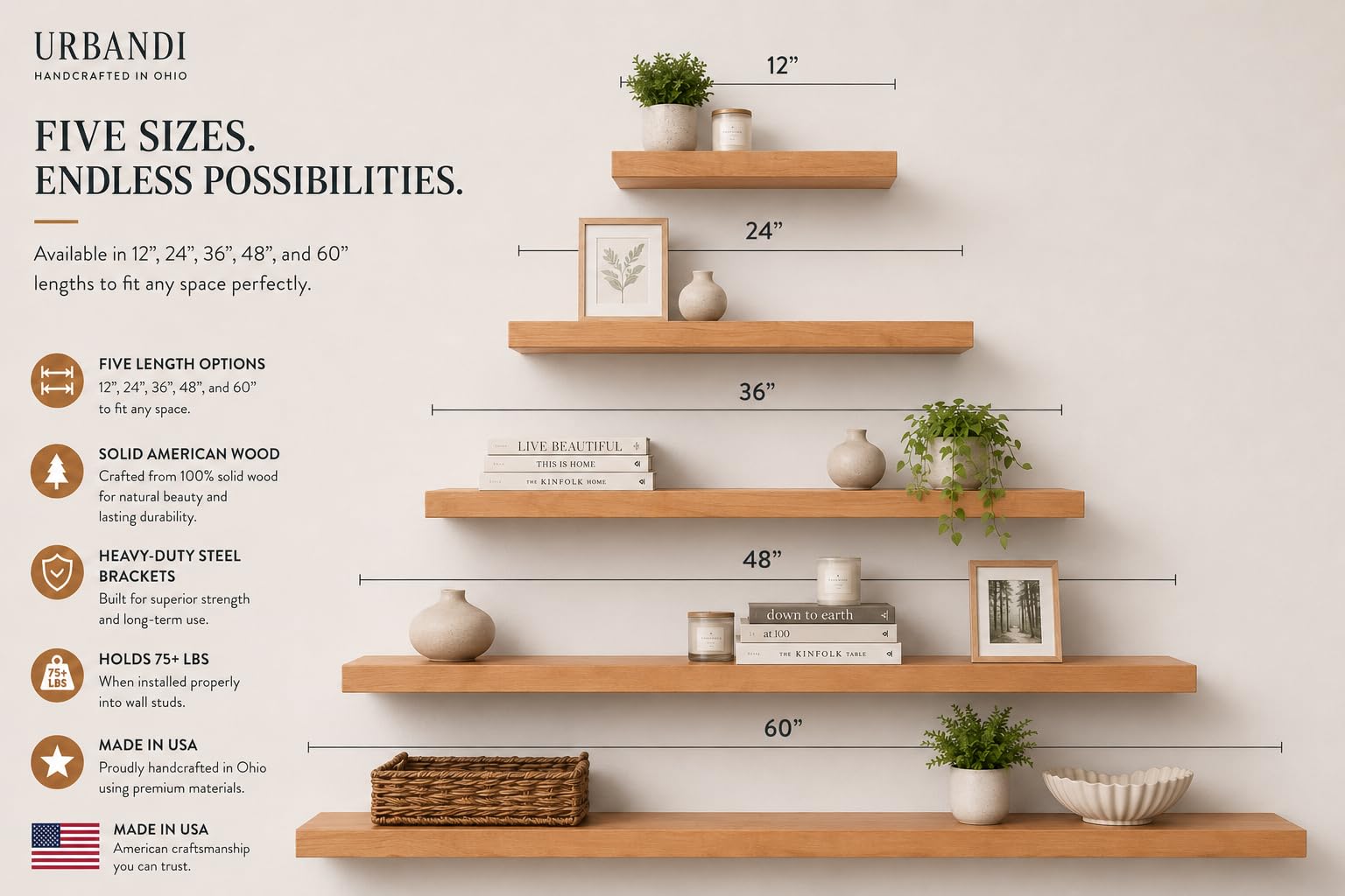 URBANDI Rustic Floating Shelves (2 Count)