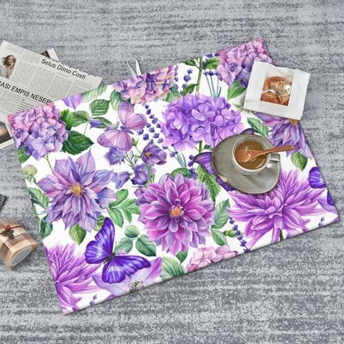 Purple Hydrangea Flowers Dish Drying Mat