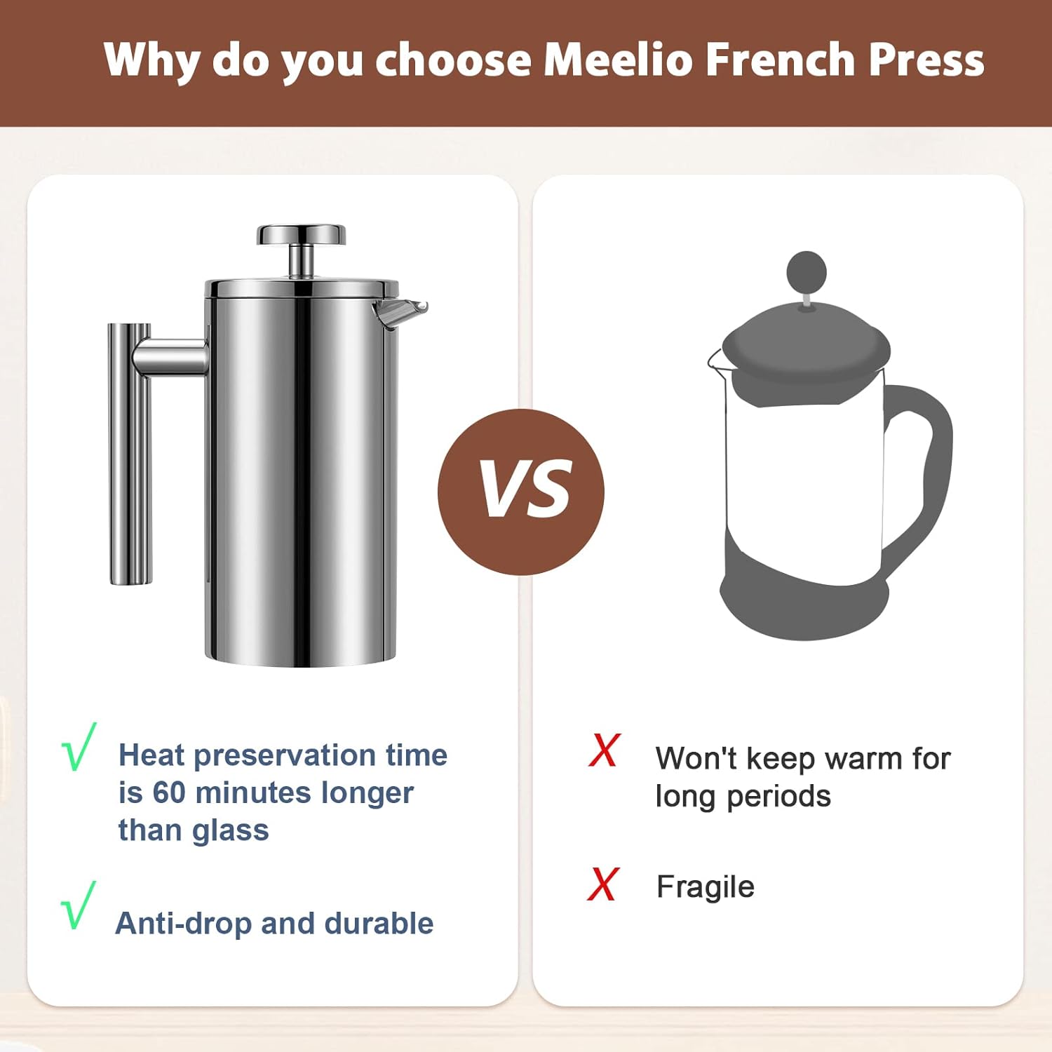 Small French Press 350ml, Double-Wall Insulated French Press Coffee Press Stainless Steel for travel camping, Single Cup Pour Over Coffee Maker (1 cup, 12 OZ) - Blissbrew