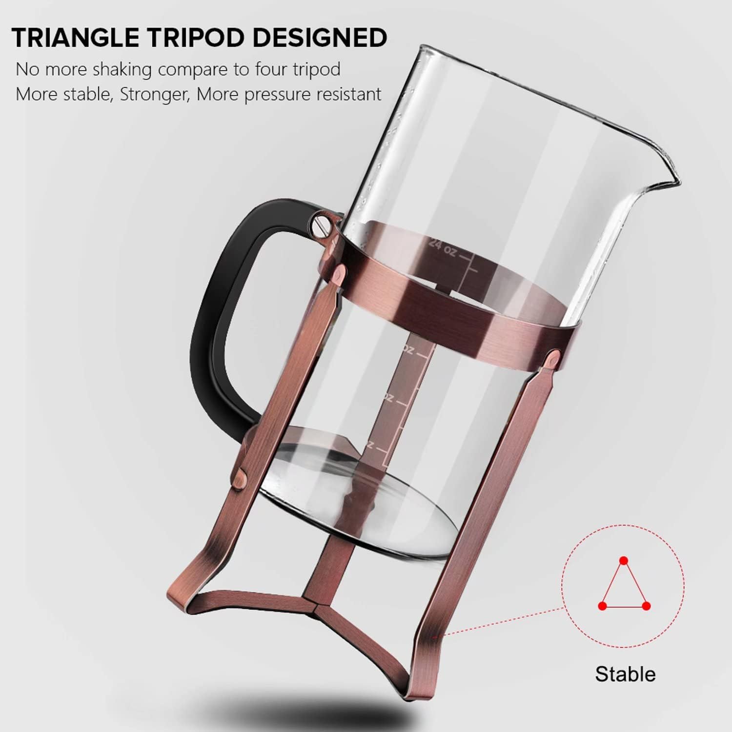 QUQIYSO French Press Coffee Maker 34oz 304 Stainless Steel with 4 Filter, Heat Resistant Durable, Easy to Clean, Borosilicate Glass Press, 100% BPA Free Teapot (Copper) - Blissbrew