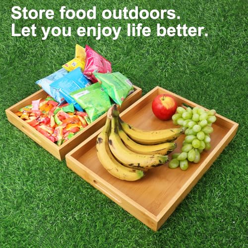 2 Pack Large Bamboo Serving Tray with Handles (2 Count)