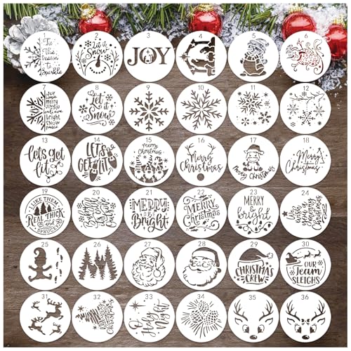 36 Pcs Small Christmas Stencils for Painting on Wood 3 Inch Reusable Christmas Ornament Stencil for Crafts Wood Card Paper Fabric (36 Count)