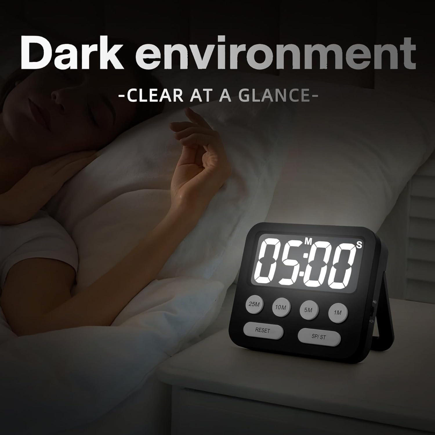 Pomodoro Timer, Digital Productivity Timer with Large Display, Kitchen Timers for Cooking, Settings 1-5-10-25 Minutes, Black