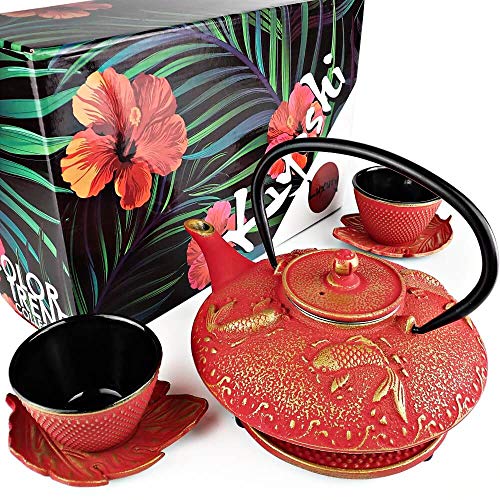 Red Koi Cast Iron Tea Set
