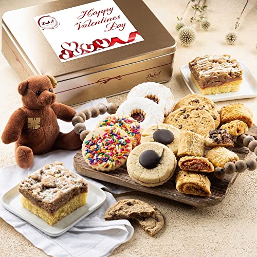 Happy Valentines Love Day Deluxe Bakery Mix of Assorted Cookies and Pastries with Decorative Teddy Bear for Women