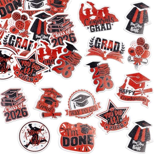48Pcs Edible Graduation Cap 2026 Cupcake Toppers Wafer Paper Grad Cap Diploma Cake Decoration Picks for 2026 Grad Theme Party Cake Decor Supplies Black Red (48 Count)
