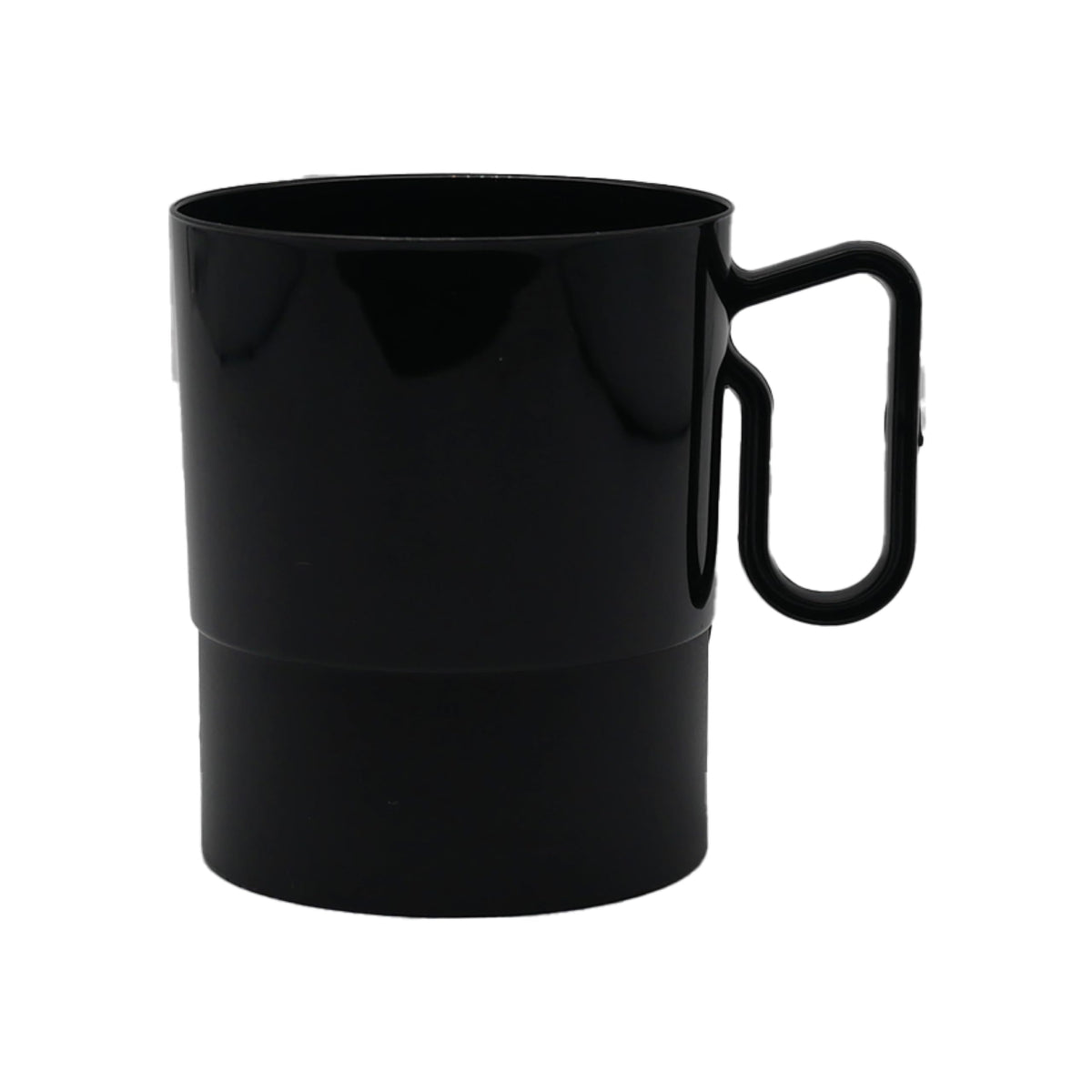 Black hard plastic 8 oz coffee cup with handle