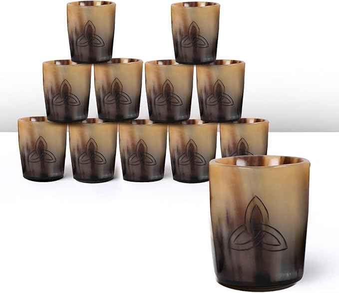 Handicrafts Home Viking Horn Shot Glasses Set of 12, Rustic Viking Drinkware Whiskey Shot Cups, Medieval Decor Gift Set for Groomsmen, Birthday Gifts for Men, Gifts for Dad, Room Decor for Men