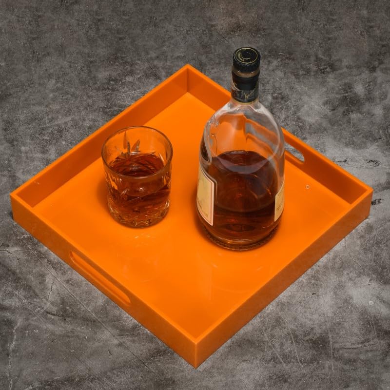 Orange Sturdy Acrylic Serving Tray with Handles