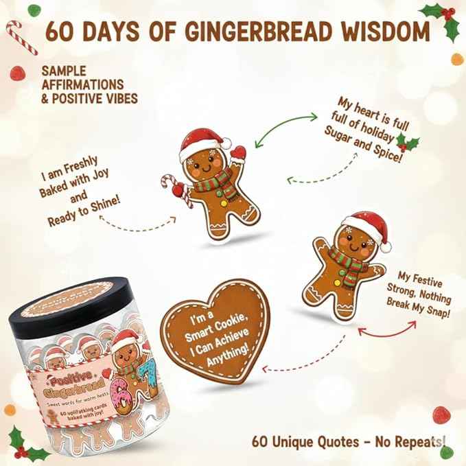 Positive Gingerbread67 Jar With 60 Daily Affirmation Cards, Gingerbread Gift for Women Men Girl, 67 Christmas Ornaments Decorations, Stocking Stuffers For Teen Boy, Funny Gag Gift, Meme Six Seven