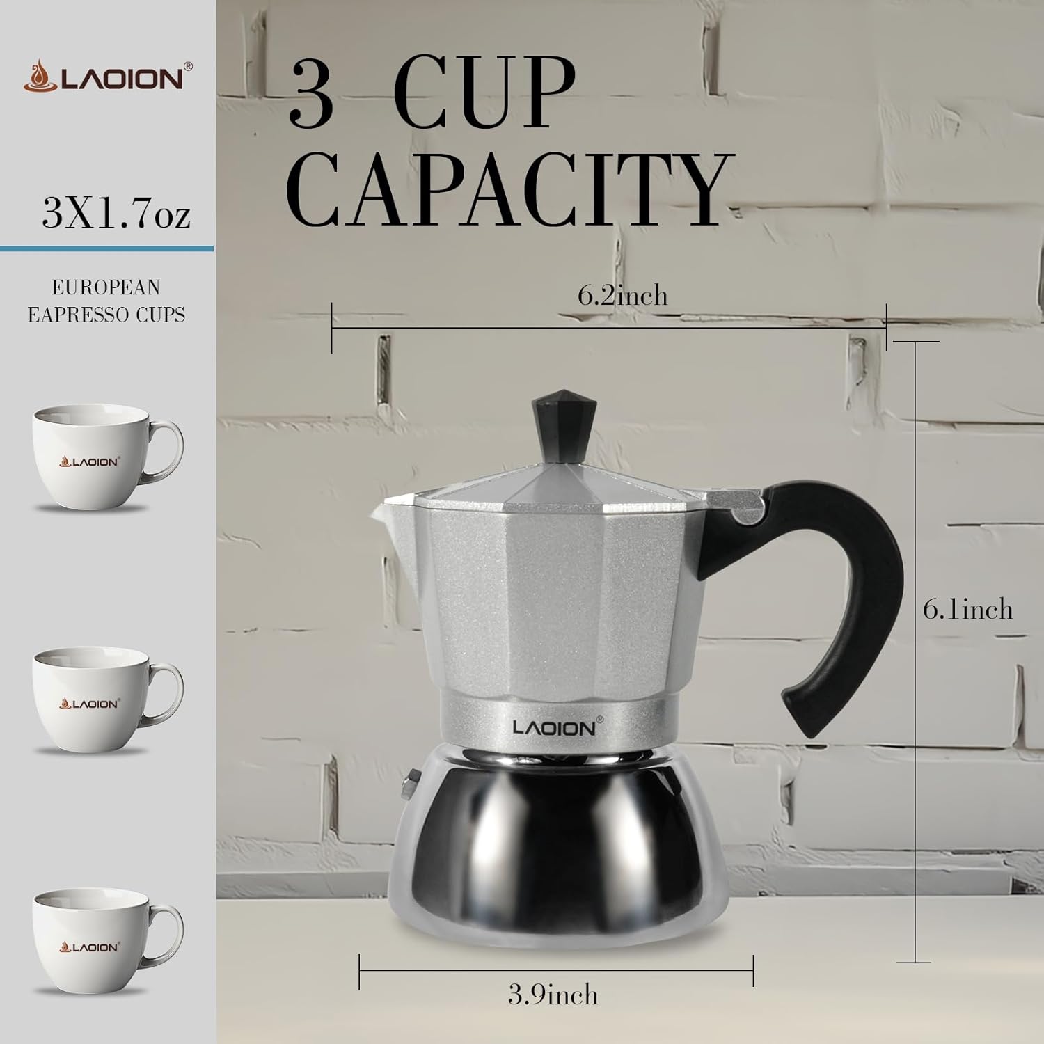 Stovetop Espresso Maker, 3Cup Moka Pot, Espresso Machine Compatible with Induction Cooktops, 150ml Stainless Steel & Aluminum Cuban Coffee Maker for Cafetera Cubana, Silver