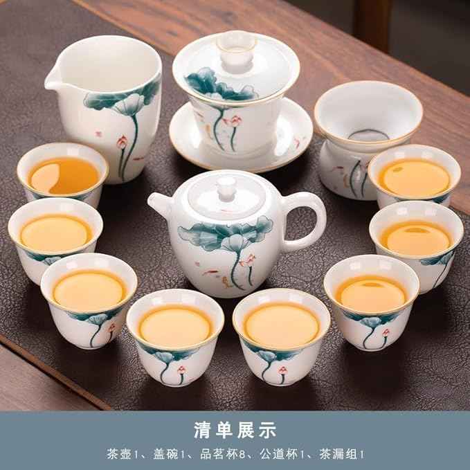 White Jade Porcelain Gongfu Tea Set, Gaiwan with Teacups-suit7