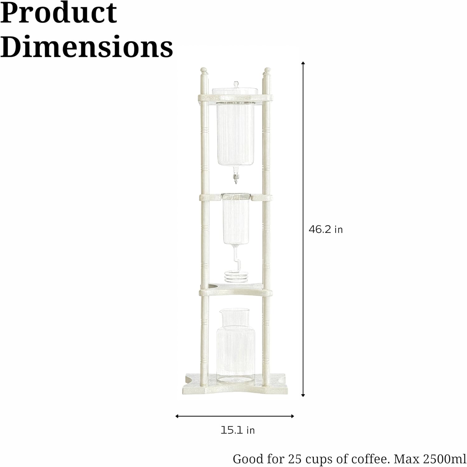 Nispira Cold Brew Drip Tower Iced Coffee Maker Glass Wooden Stand 25 Cups white - Blissbrew