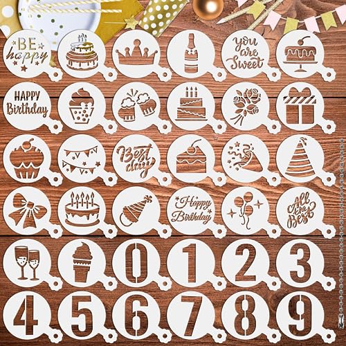 Birthday Cookie Stencils 36 Pcs Reusable Templates for Cake Baking (36 Count)