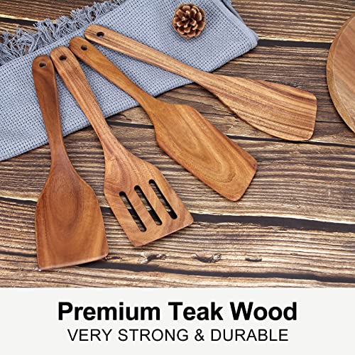 Non Toxic Wooden Spatula for Cooking Utensil Set Teak Kitchen Cooking Spoon (4 Count)