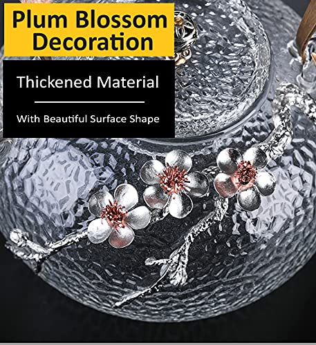 Japanese Style Hammered Glass Teapot with Plum Blossom Decor 900ml