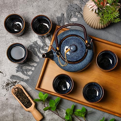 Japanese Asian Tea Set for Adults with 1 Teapot 6 Cups 1 Tray