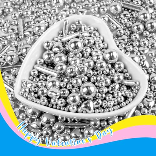 Silver Pearl Heart Sprinkles for Cake Decorating (5.29 Ounce)