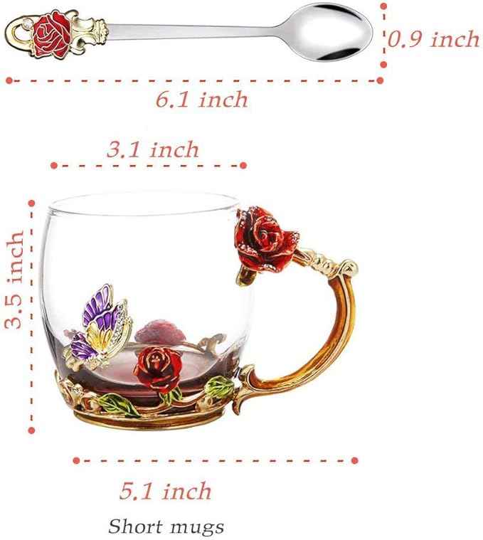 Stocking Stuffers For Women Mom Perfect Christmas Valentines Day Gifts Glass Enamel Coffee Tea Mug Birthday Presents For Her Girlfriend Wife From Daughter Son (Rose Red Coffee Cup, 11 OZ)