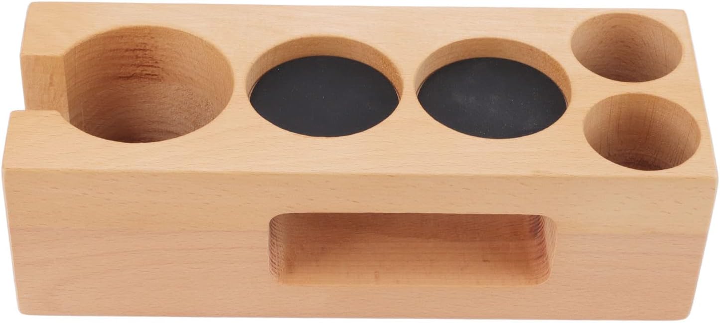 Tamping Station, Tamper Station, Wooden Coffee Portafilter Holder, 5 Hole, With Mat, for Cafes, Home, Kitchens