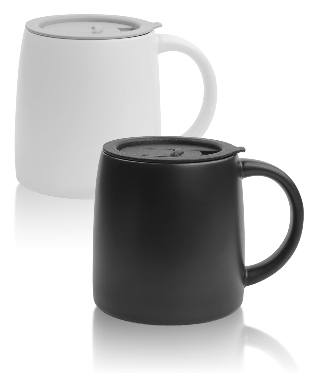 Set of 2 porcelain coffee mugs with lids