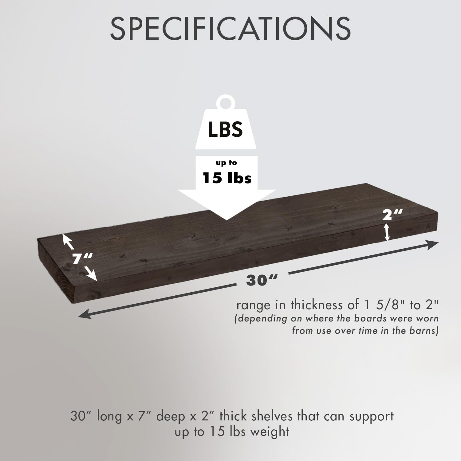 Urban Legacy Reclaimed Barnwood Planks | Floating Shelves for Wall w/Flush Mount Shelf Bracket Set Included | Set of 2 (Coffee Bean, 30"x7"x 2")