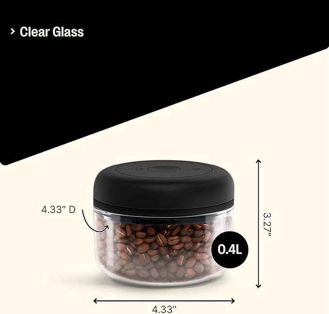 Fellow Atmos Vacuum Coffee Canister, 0.4L Clear Glass – Airtight Food Storage Container for Whole Beans, Ground Coffee, Tea & Spices – Vacuum Seal Preserves Freshness – BPA-Free, Holds up to 6 oz