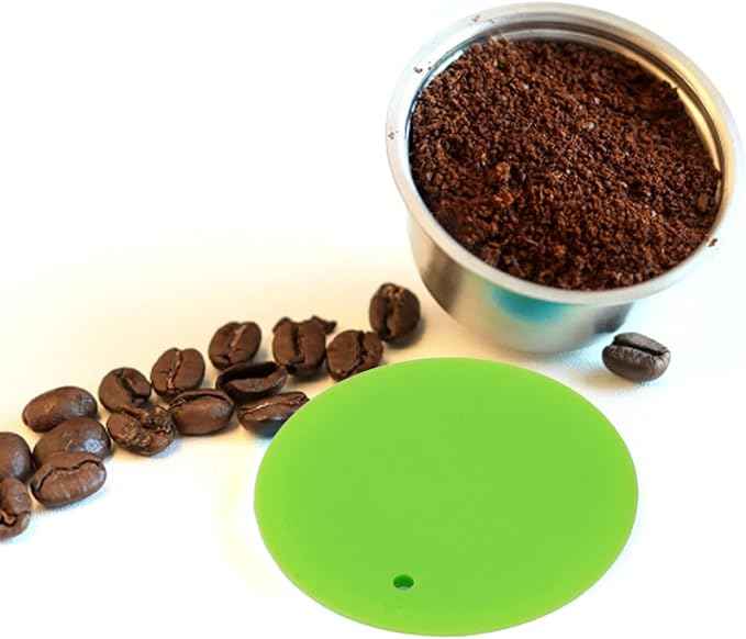 Refillable Coffee Capsule, Stainless Steel Reusable Coffee Pod, High Temperature with Food Grade Silicone Lid for Machines, Includes Scoop and Brush (Green)