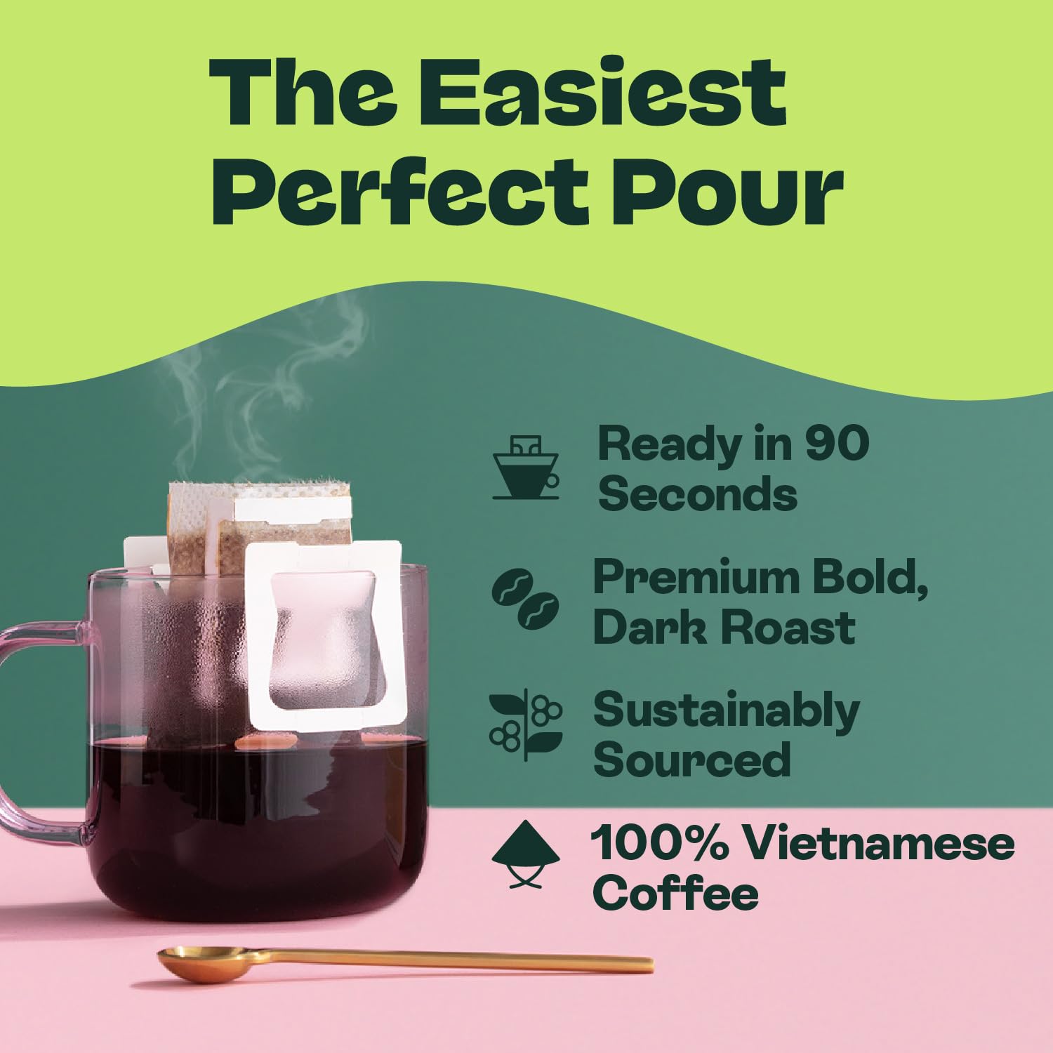Copper Cow Premium Pour Over Single-Serve Vietnamese Coffee | Churro | Dark Roast | Flavored with Real Cinnamon | Includes 24 Coffees