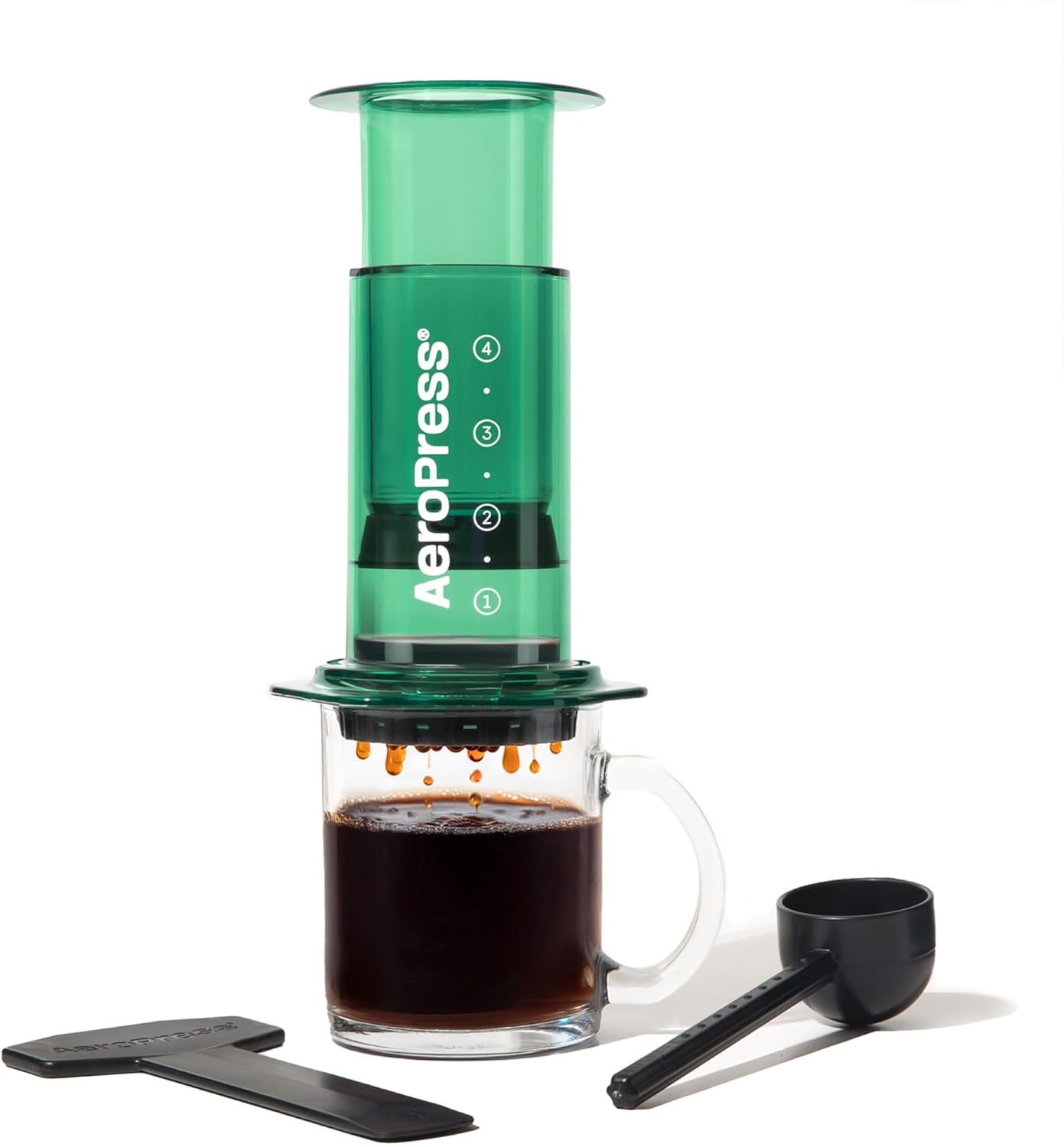 AeroPress Clear Green Coffee Press – 3 In 1 Brew Method Combines French Press, Espresso-style, Full Bodied Coffee Without Grit or Bitterness, Small Portable Coffee Maker for Camping & Travel, Green - Blissbrew