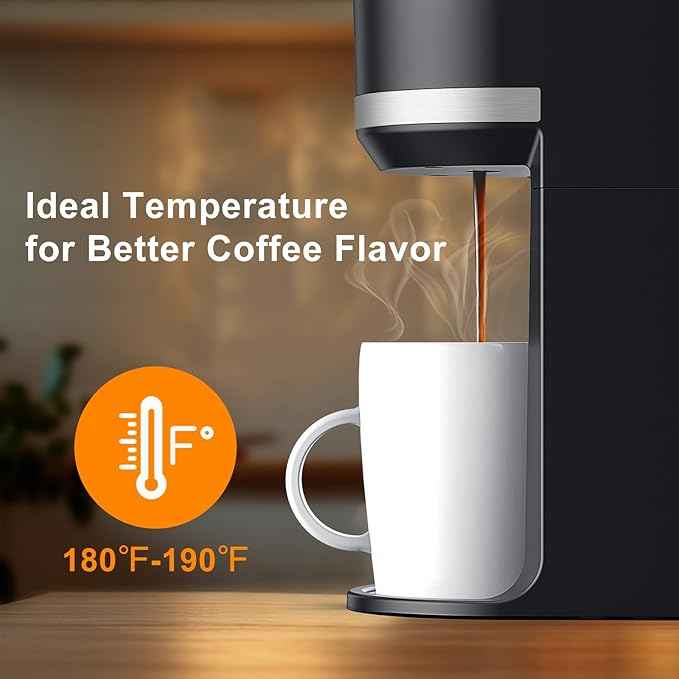Small Single Serve Coffee Maker for K Cup and Ground Coffee, Fast Brew One Cup Coffee Machine with Descaling Reminder and Water Window, 6 to 12 oz. Brew Sizes, Black