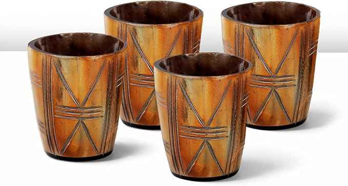 Handicrafts Home Viking Horn Shot Glasses Set of 4, Handmade Natural Ox Horn, Rustic Viking Drinkware Whiskey Shot Cups, Father’s Day Gifts, Medieval Decor Gift Set for Men & Groomsmen, Birthday Gifts