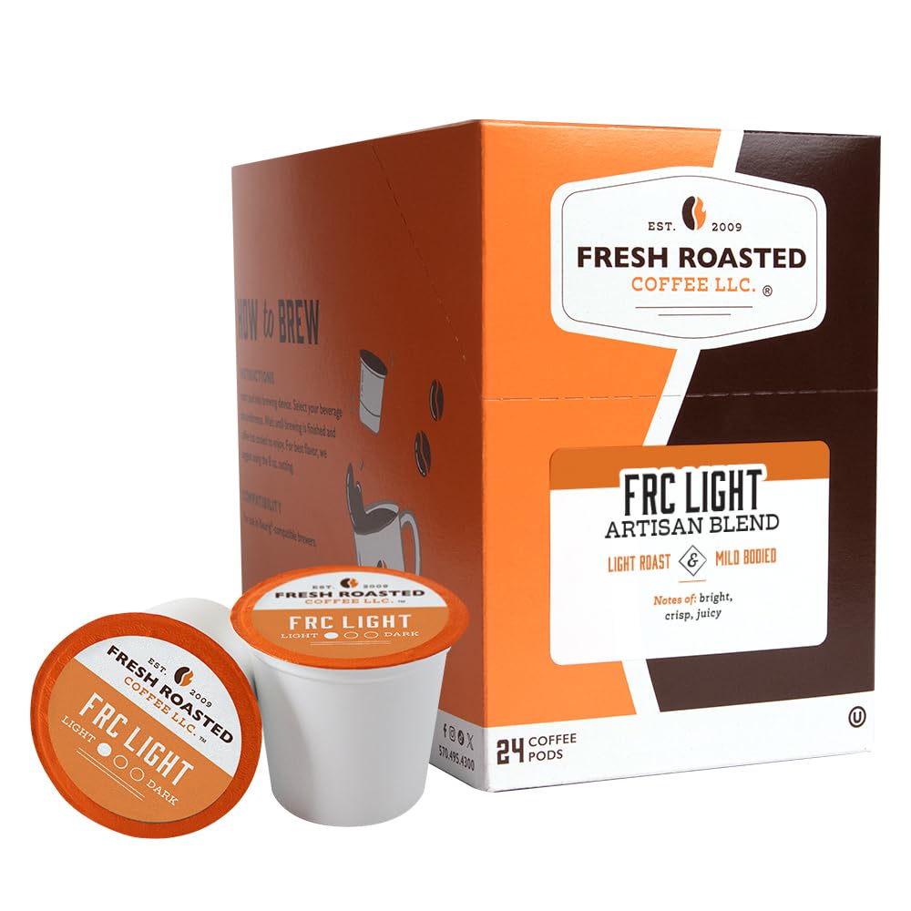 Fresh Roasted Coffee, FRC Light Roast, Artisan Blend, 24 Pods for K Cup Brewers