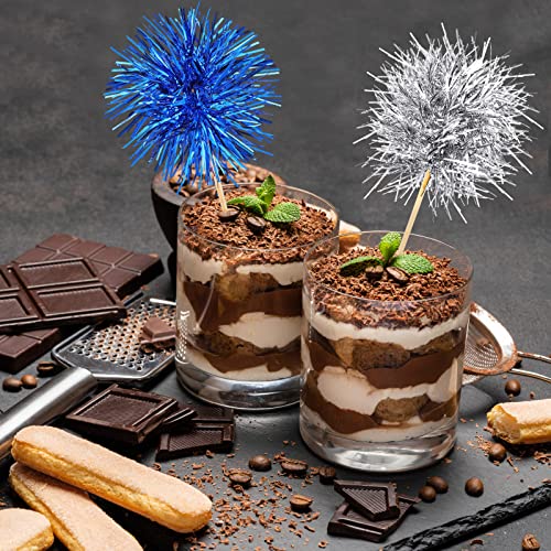 100 Pcs Foil Firework Cupcake Toppers Sparkle Tinsel Cake Toppers Cake Decoration Cocktail Fruit Toothpick for Birthday Wedding Graduation Party