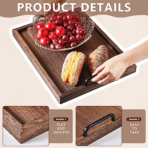 4 Pcs Large Wooden Serving Tray Decorative 15.8 x 11.8 x 1.2 in Ottomantray Rustic with Handle Coffee Table Wood Tray Kitchen Platter for Christmas Thanksgiving Party Gift Breakfast Wedding (4 Count)