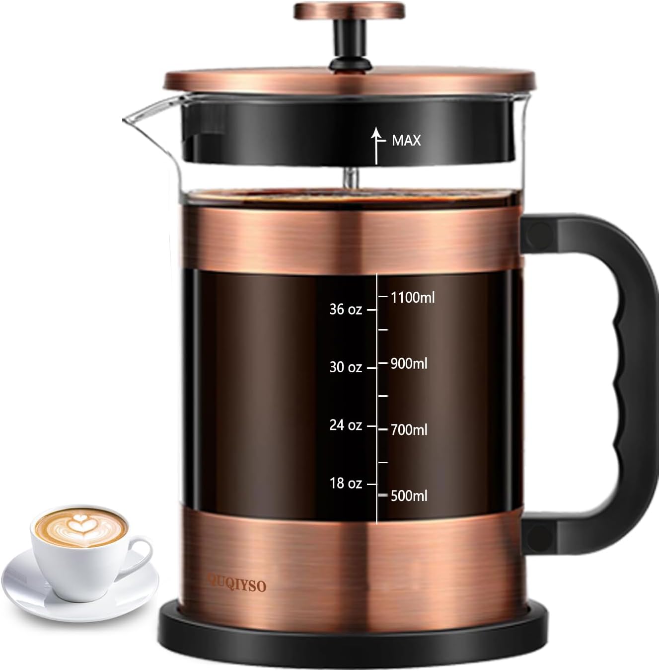 QUQIYSO French Press Coffee Maker 51oz 304 Stainless Steel French Press with 4 Filter, Heat Resistant Durable, Easy to Clean, Borosilicate Glass Coffee Press, Copper - Blissbrew