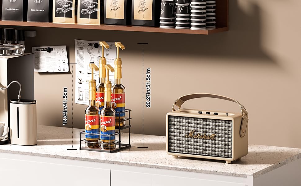 4 Bottle Capacity Coffee Syrup Organizer 2 Tier Coffee Syrup Stand Shelf for Coffee Bar Kitchen Small Wine Rack for Bar Family Storage for Syrup Wine Dressing (13.6 inch(es))