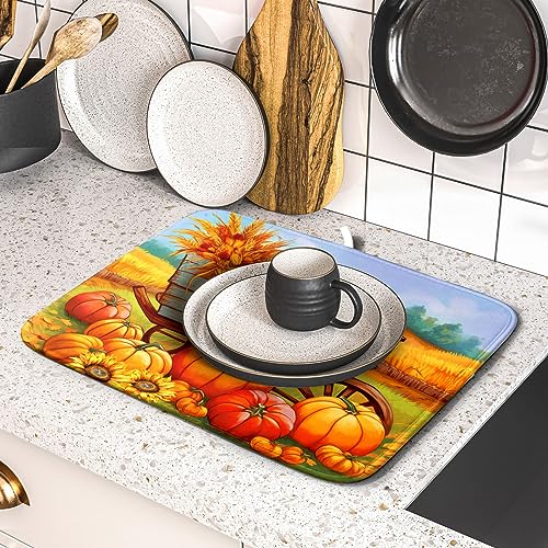 Thanksgiving Autumn Harvest Pumpkin Dish Drying Mat for Kitchen Counter