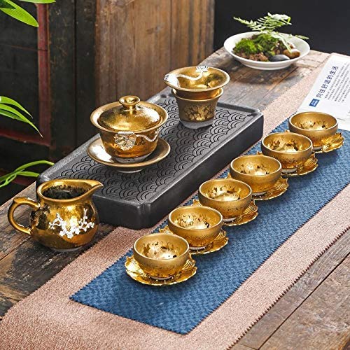 Silver 9pcs Inlaid Silver Tea Set Kung Fu Ceramic Household Sterling Silver Tea Cup Lid Bowl Teapot for Gift