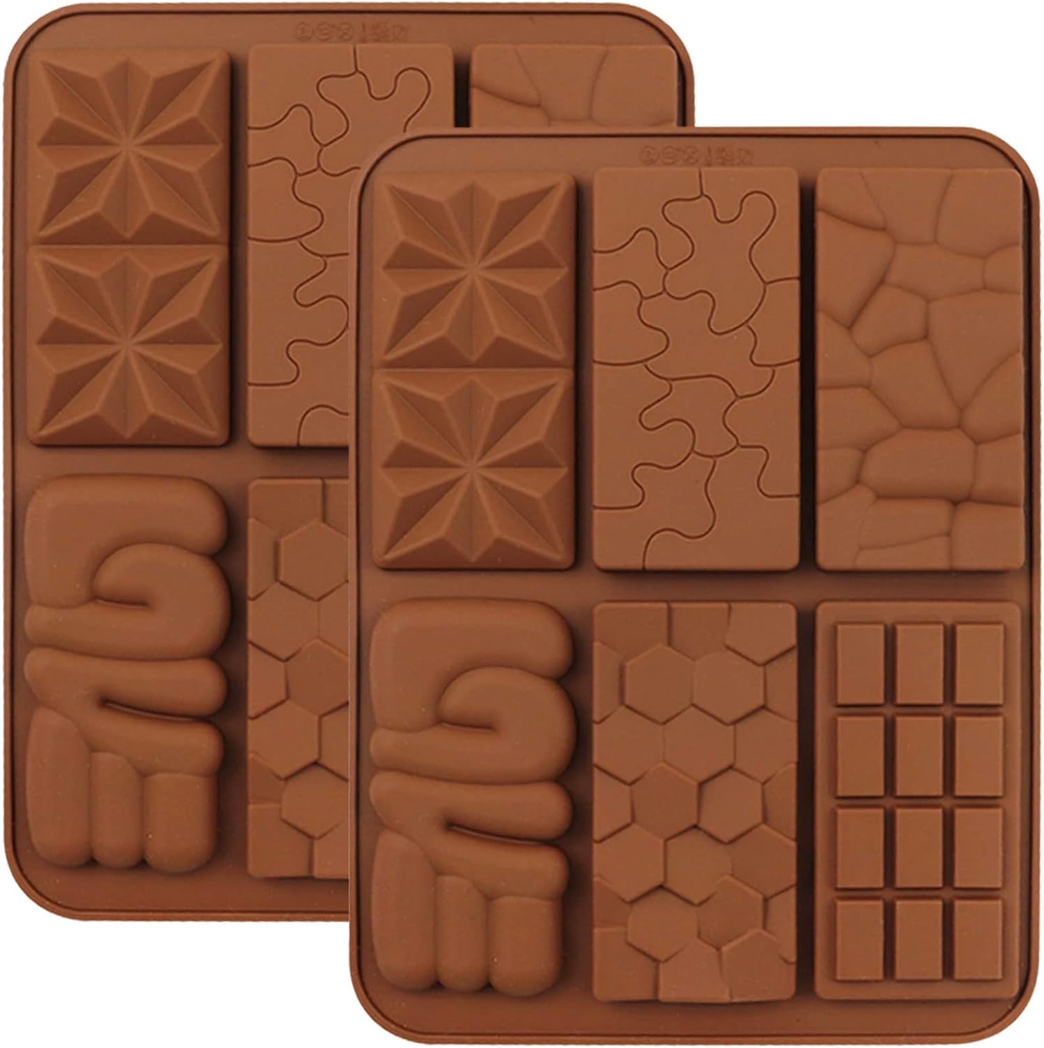 C-CO 6 in 1 Silicone Break Apart Chocolate Bar Mold, Silicone Molds for Wax Melts Non Stick Homemade Protein and Energy Bar Mould, Pack of 2